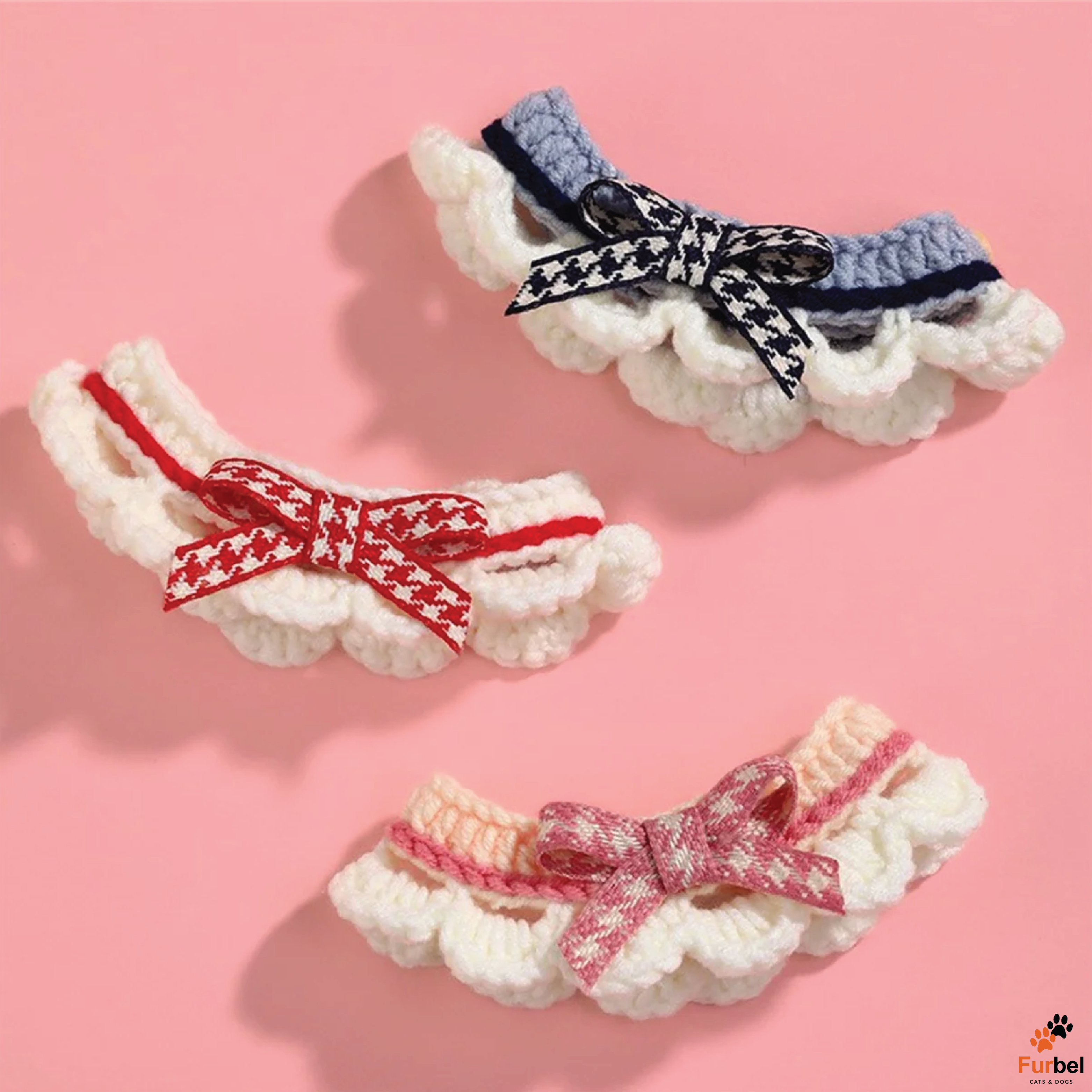 Cute Hand-Knitted Bow Collar for Cats