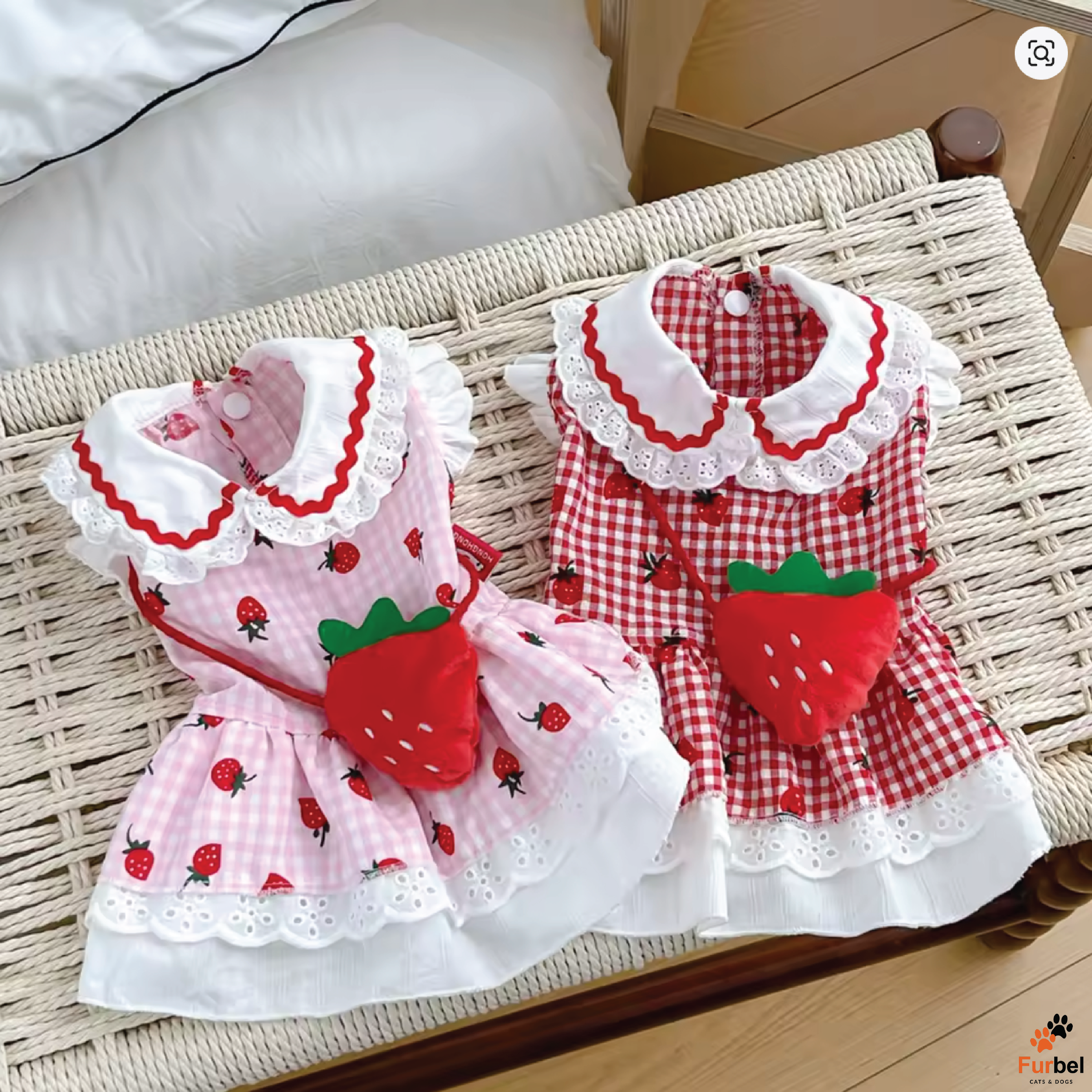 Strawberry Dog Dress in Red and Pink