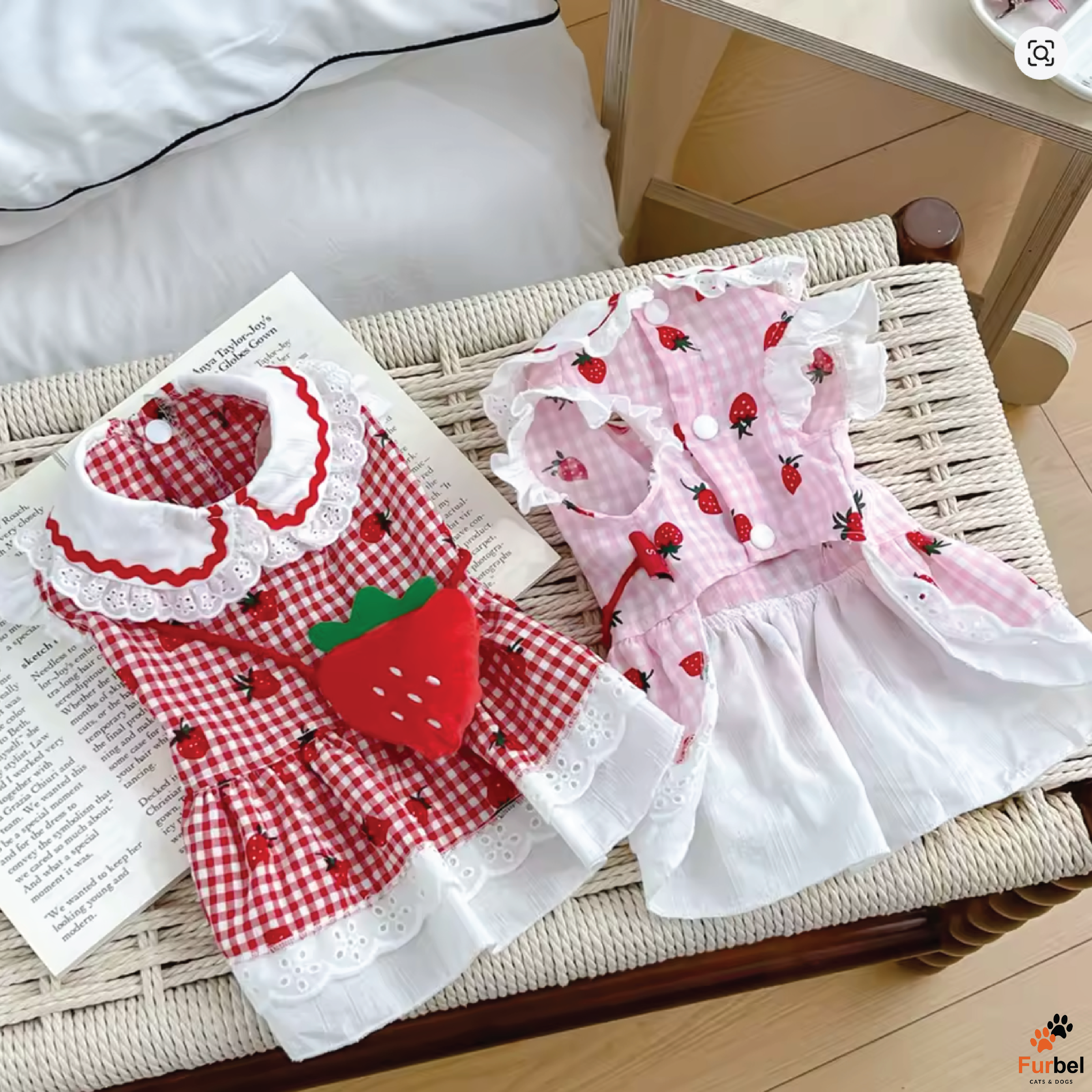 Strawberry Dog Dress in Red and Pink