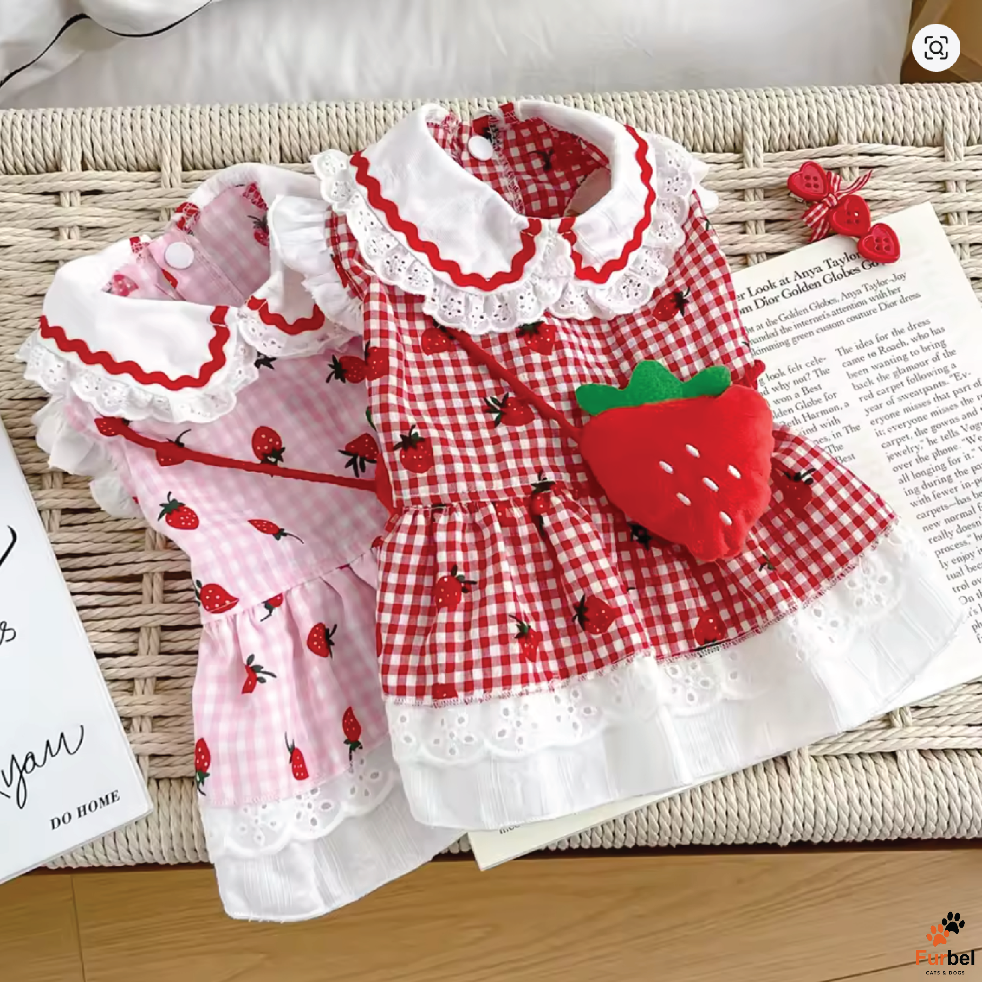 Strawberry Dog Dress in Red and Pink