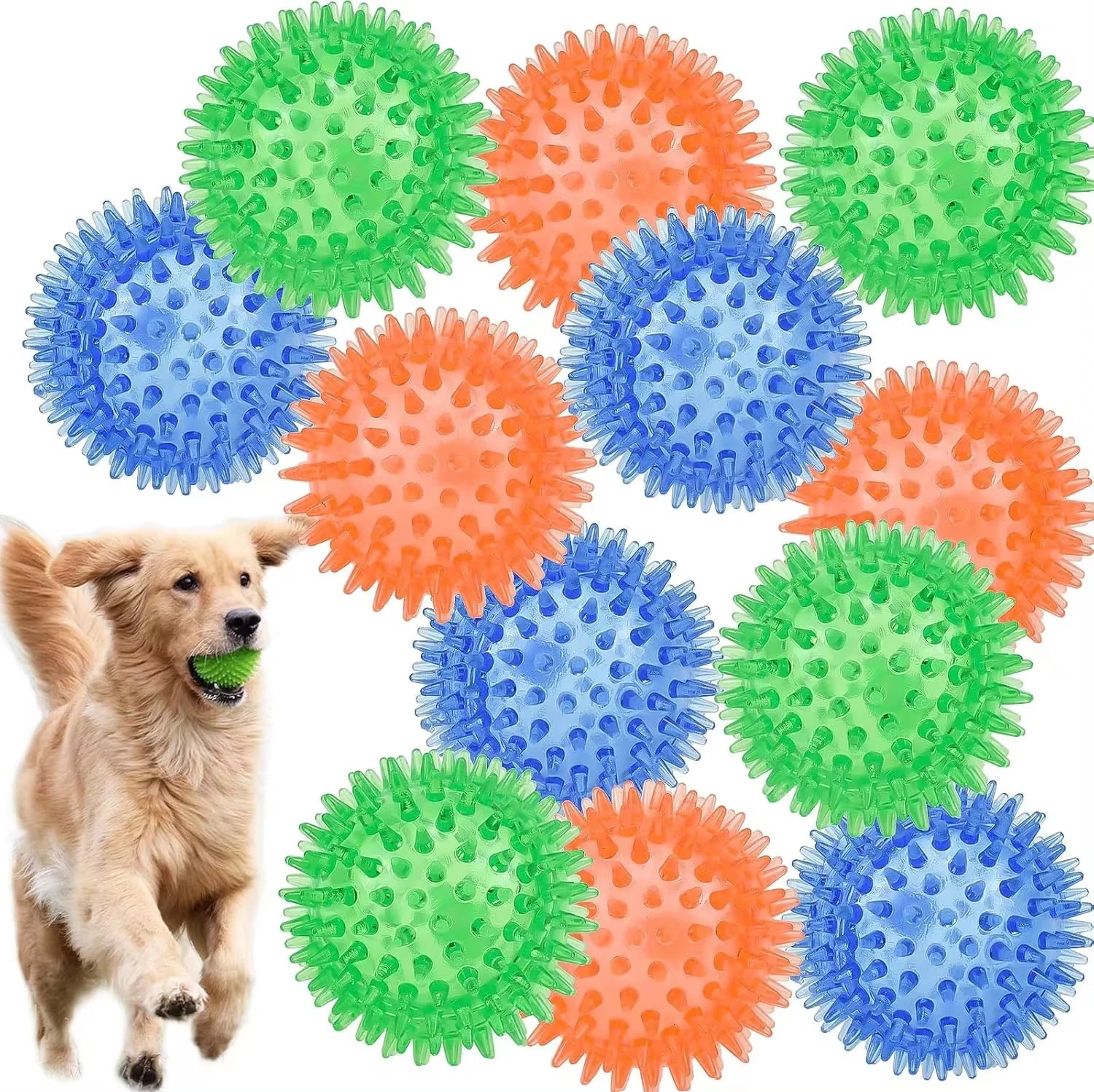 Mixed Colour Squeaky Spiky Dog Chew Toy