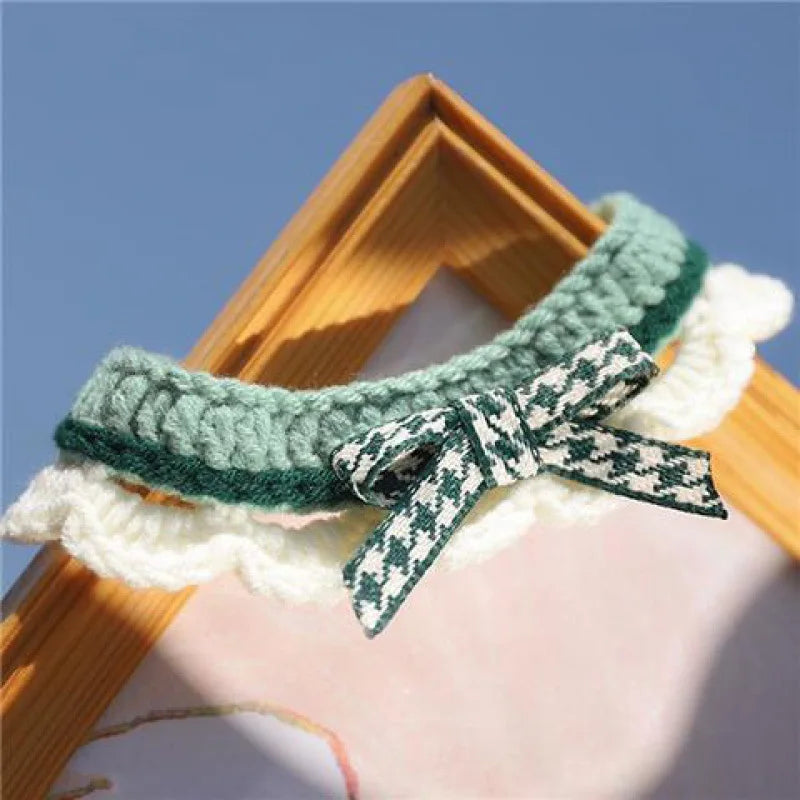 Cute Hand-Knitted Bow Collar for Cats